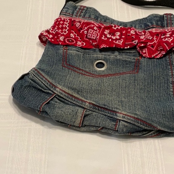 Laser Jeans Denim Purse with Red Bandanna Trim LNC - Picture 4 of 6
